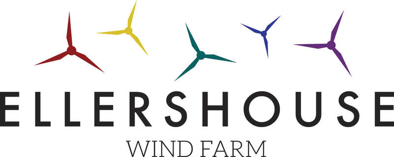 Ellershouse logo featuring the words Ellershouse in all caps. Above are 5 turbines in 5 different colours. 