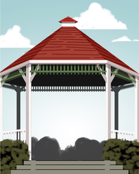 Cartoon image of Mahone Bay's bandstand.